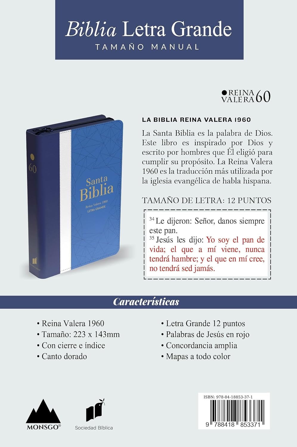 Biblia RVR 1960 Letra Grande Tamaño Manual cierre indice